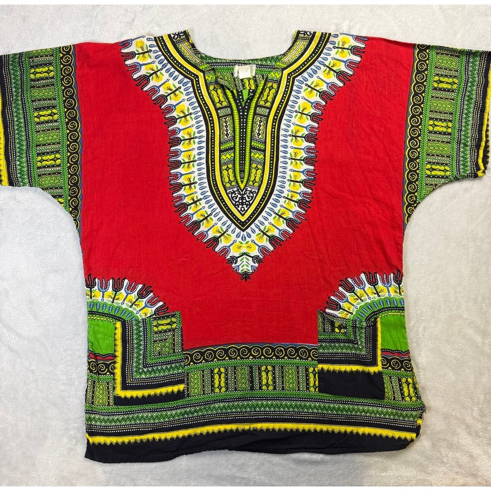 African Print Dashiki Top Cotton Woven Pullover Short Sleeve One Size Multi
